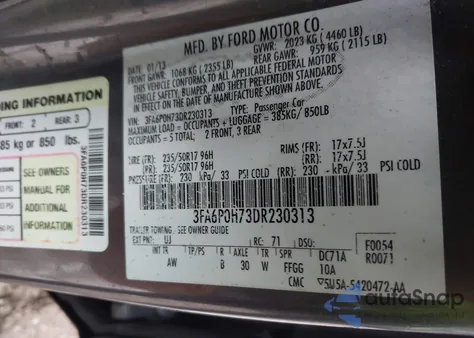 2013 Ford Fusion Se from USA, damaged, VIN 3FA6P0H73DR230313